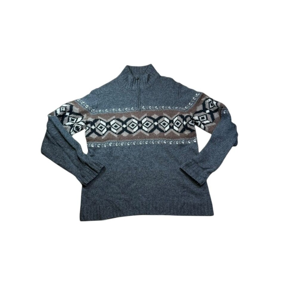 Y2K Eddie Bauer Mens Size Large Tall 1/4 Zip Pullover Aztec Geometric Sweater LT
